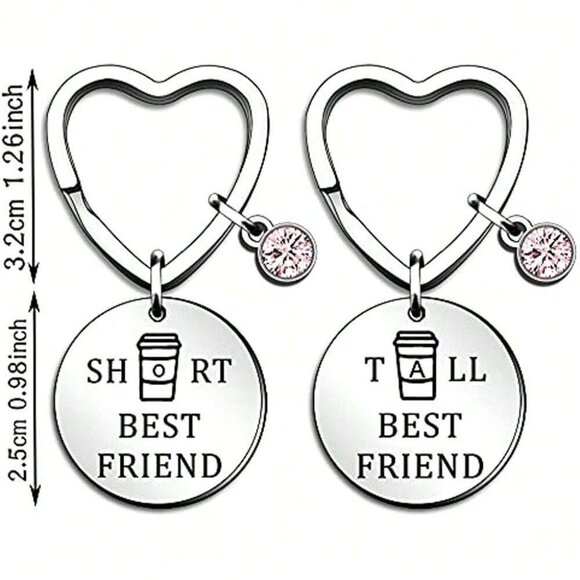 Chic Stainless Steel Best Friend Keychains, 2pcs Unisex Gift Set Valentine's Day - Picture 1 of 5